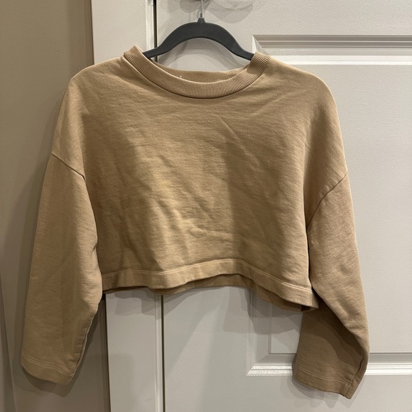 OAK + FORT Tops - OAK + FORT Tan Boxy Crop Sweatshirt| size small